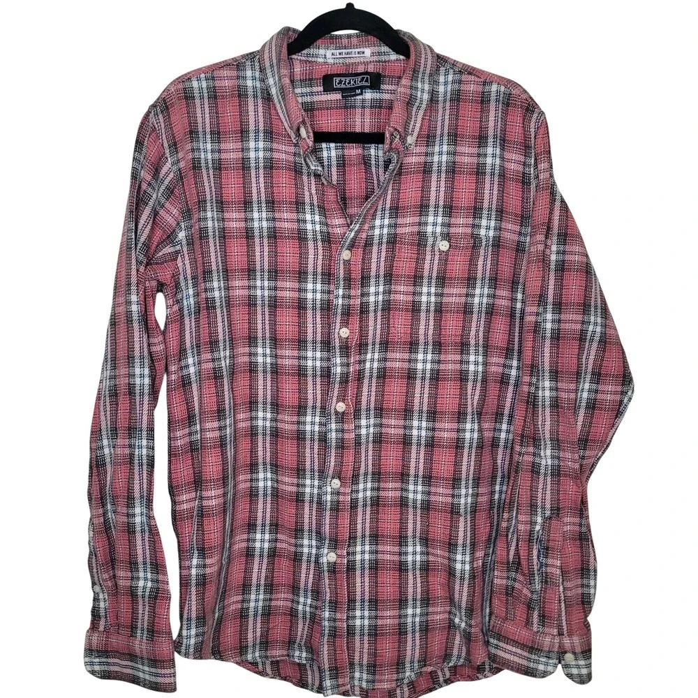 Ezekiel‎ Flannel Men's Long Sleeve Size M Button Down Shirt 100% Cotton Plaid